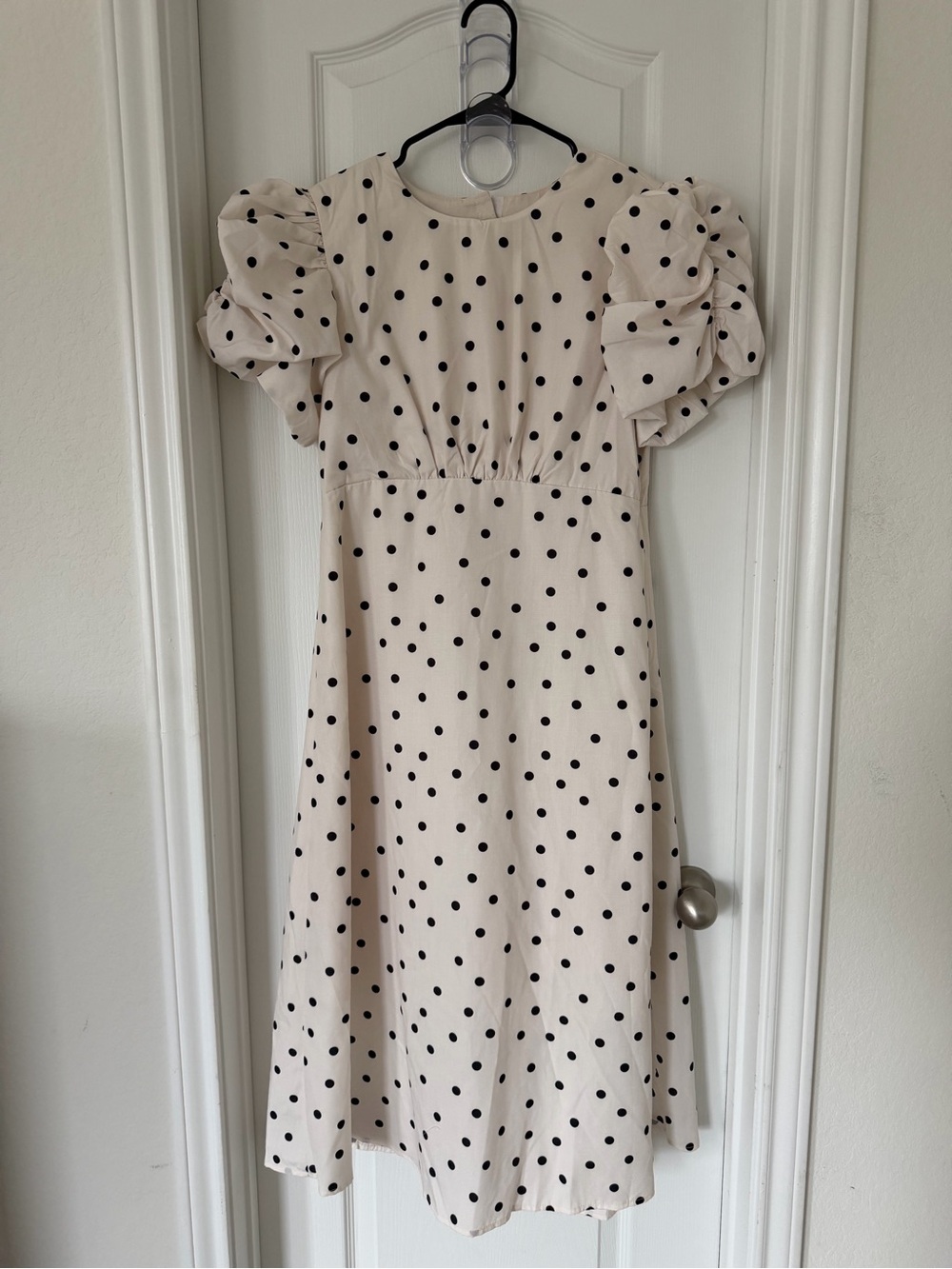 Cream Polka Dot Puff Sleeve Dress